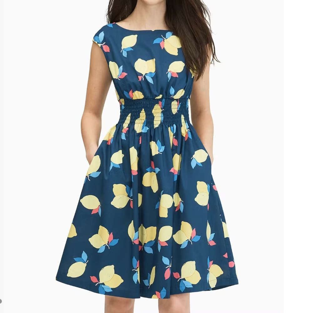 Kate Spade Lemon Zest Fruit Print Blaire Fit & Flare Preppy Dress 12